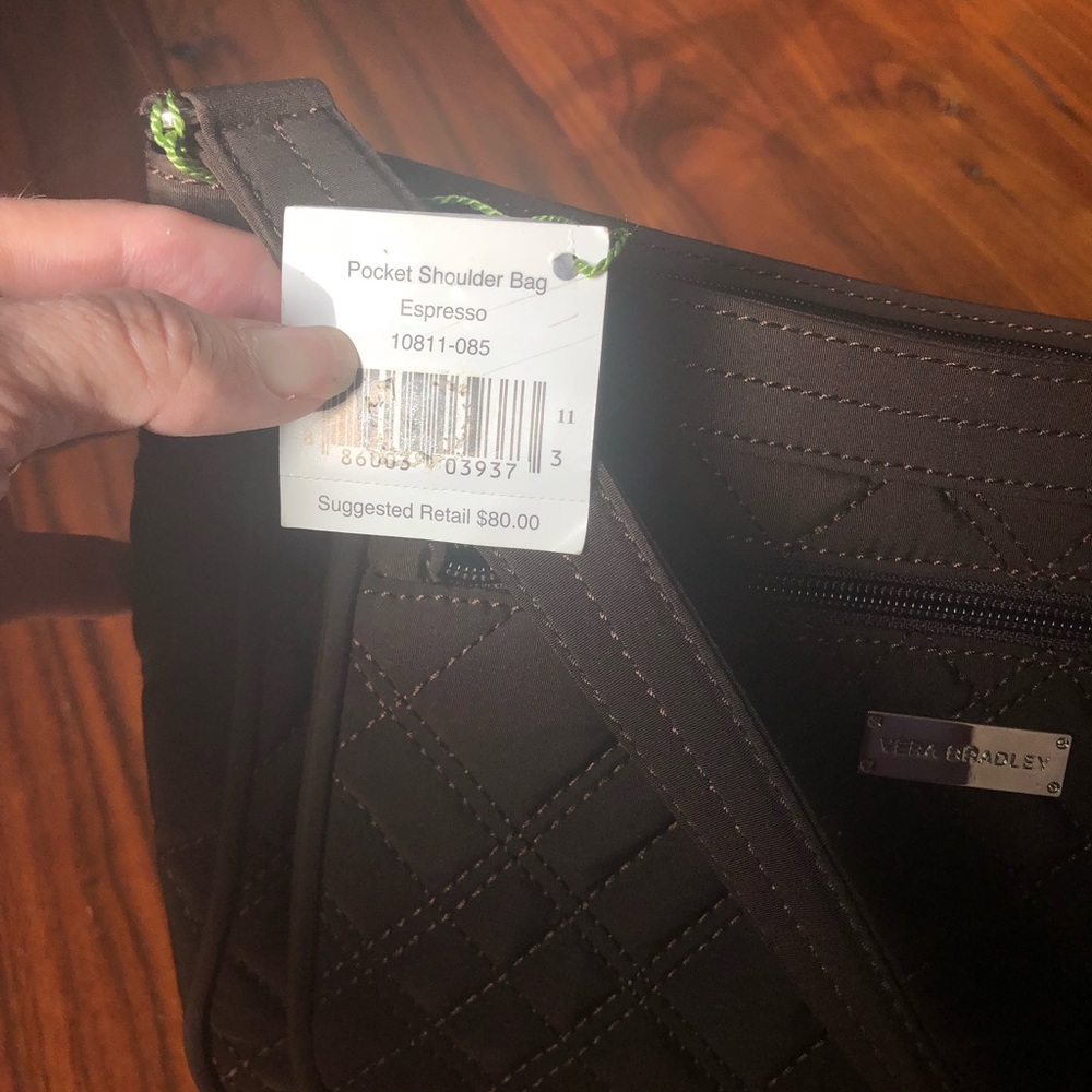 Vera Bradley Pocket Shoulder Bag. Quilted Brown.